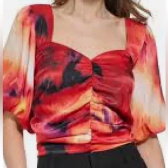 DKNY Abstract Print Satin Blouse Large - Picture 2 of 10